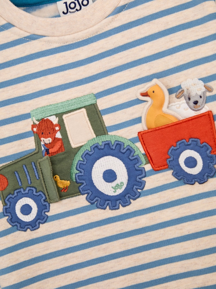 JoJo Maman Bébé Blue Tractor Appliqué Sweatshirt & Leggings Set - Image 7 of 7