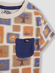 JoJo Maman Bébé Ecru Safari Postcard 2-Piece Printed T-Shirt & Short Set - Image 4 of 7