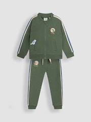 JoJo Maman Bébé Khaki Green Dino 2-Piece Zip-Up Tracksuit - Image 1 of 6