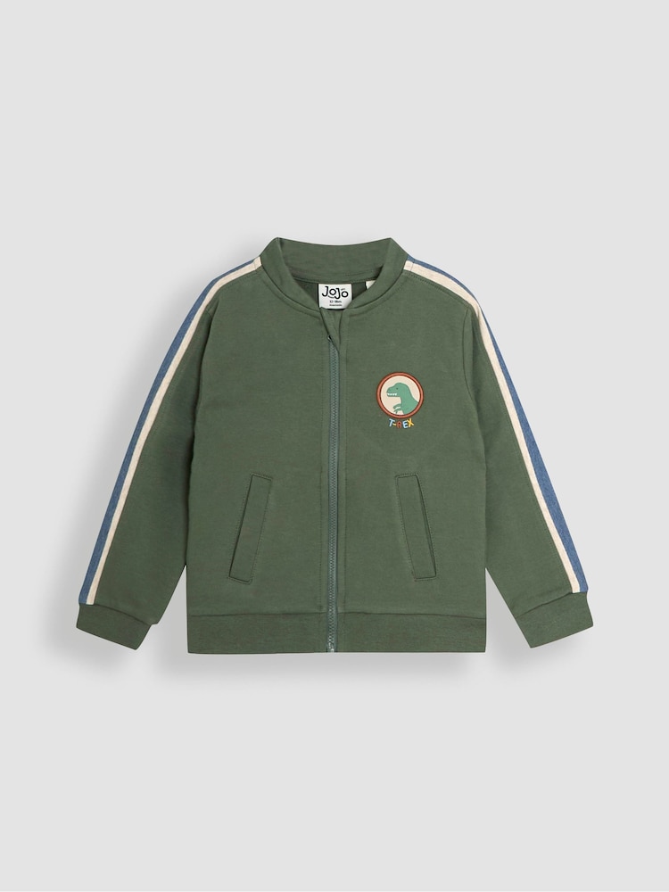 JoJo Maman Bébé Khaki Green Dino 2-Piece Zip-Up Tracksuit - Image 2 of 6