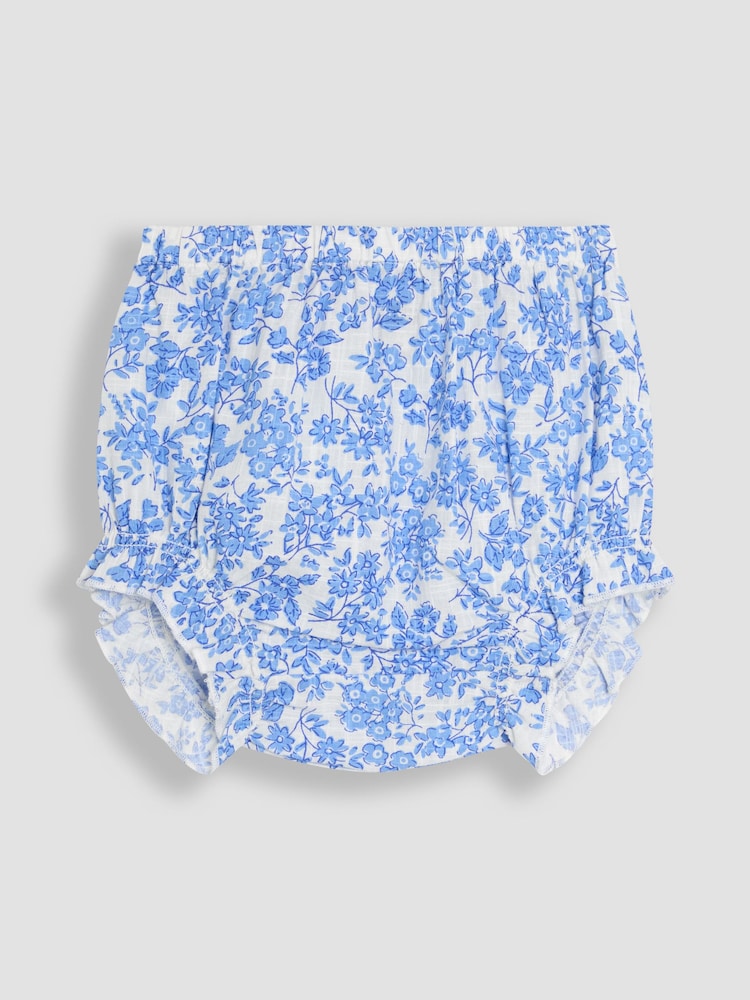 JoJo Maman Bébé Blue Floral Smocked Woven 100% Cotton Dress - Image 5 of 6