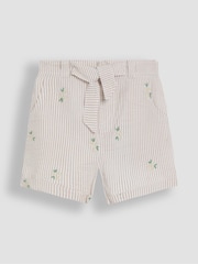 JoJo Maman Bébé Natural Floral Seersucker Embroidered Turn-Up Hem Shorts - Image 1 of 3