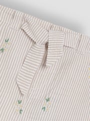 JoJo Maman Bébé Natural Floral Seersucker Embroidered Turn-Up Hem Shorts - Image 3 of 3