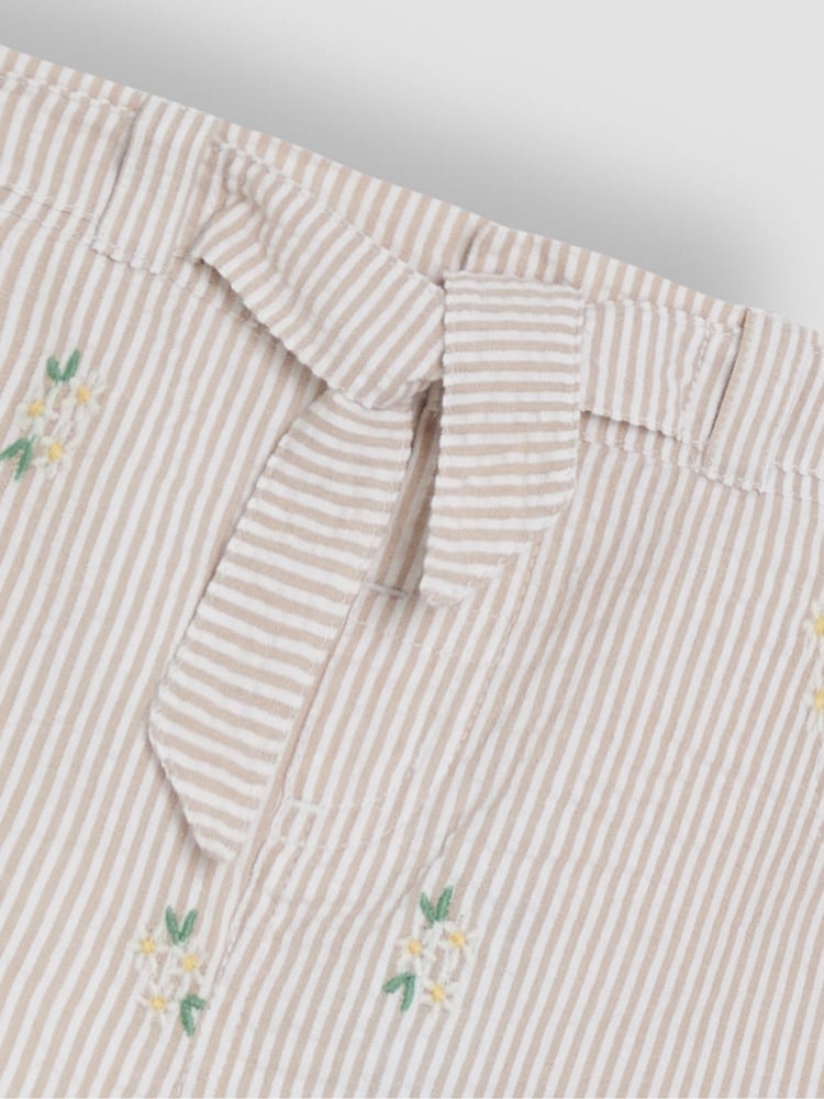 JoJo Maman Bébé Natural Floral Seersucker Embroidered Turn-Up Hem Shorts - Image 3 of 3