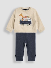 JoJo Maman Bébé Natural Safari Appliqué Sweatshirt & Leggings Set - Image 1 of 6