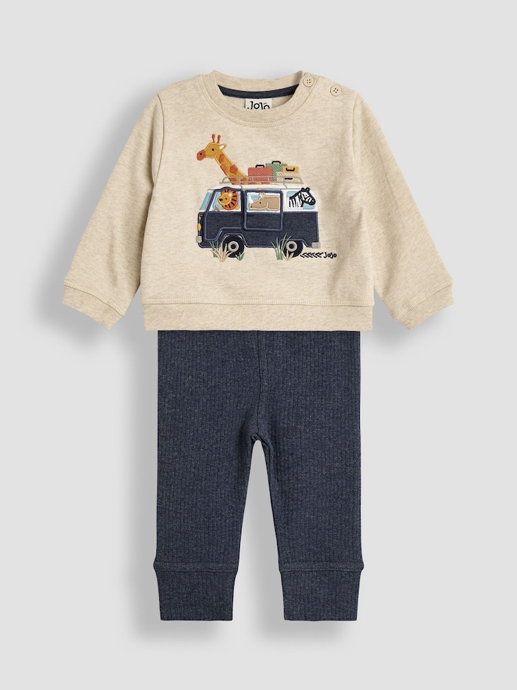 JoJo Maman Bébé Natural Safari Appliqué Sweatshirt & Leggings Set - Image 1 of 6