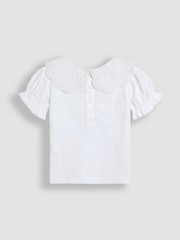 JoJo Maman Bébé White Broderie Collar T-Shirt - Image 3 of 4