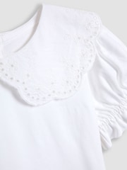 JoJo Maman Bébé White Broderie Collar T-Shirt - Image 4 of 4