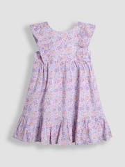 JoJo Maman Bébé Lilac Purple Tropical Frill Back Summer 100% Cotton Dress - Image 1 of 3