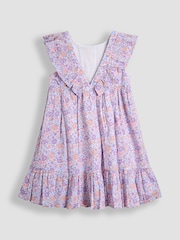 JoJo Maman Bébé Lilac Purple Tropical Frill Back Summer 100% Cotton Dress - Image 2 of 3