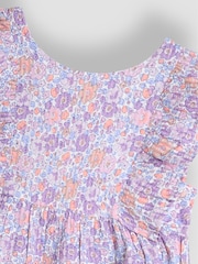 JoJo Maman Bébé Lilac Purple Tropical Frill Back Summer 100% Cotton Dress - Image 3 of 3