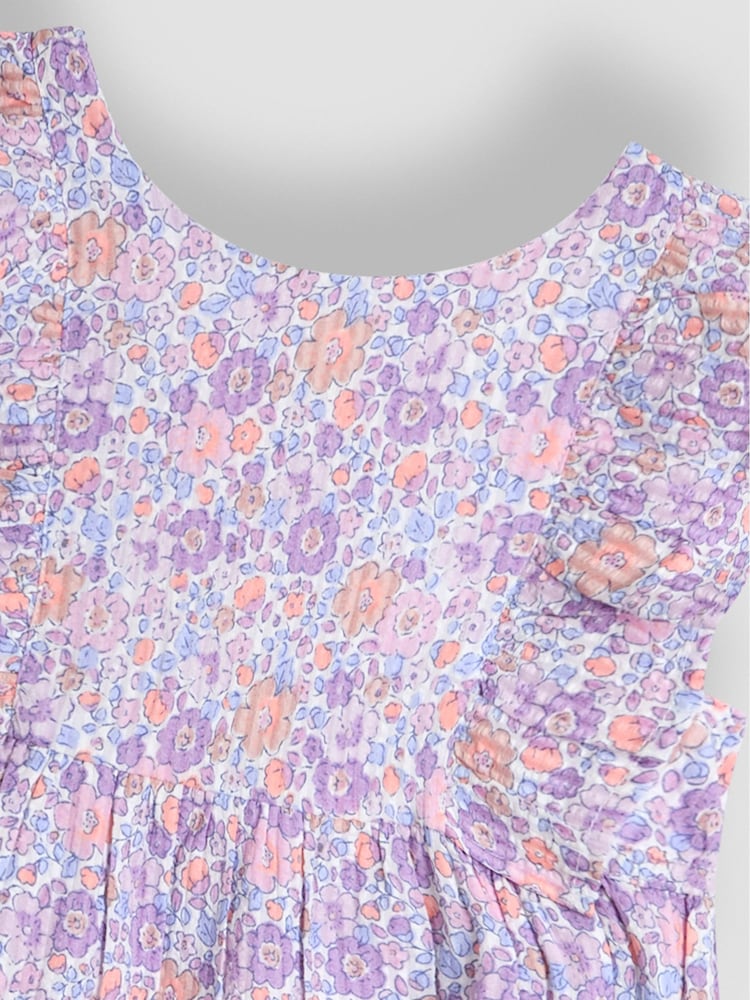 JoJo Maman Bébé Lilac Purple Tropical Frill Back Summer 100% Cotton Dress - Image 3 of 3