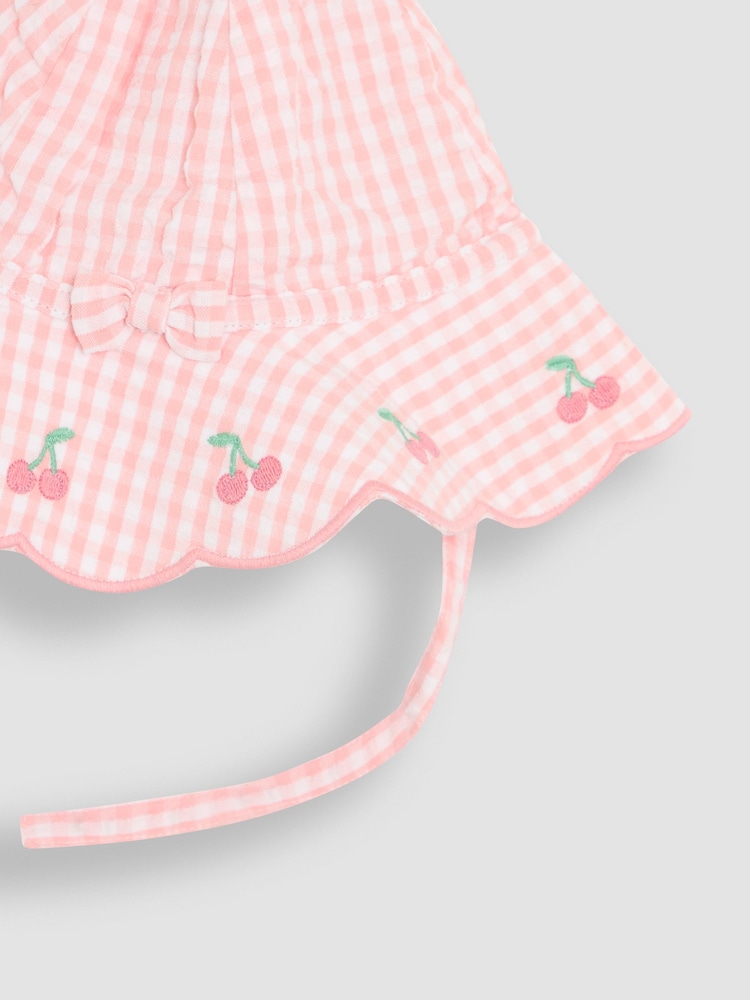 JoJo Maman Bébé Pink Cherry Scalloped Floppy Sun Hat - Image 2 of 3