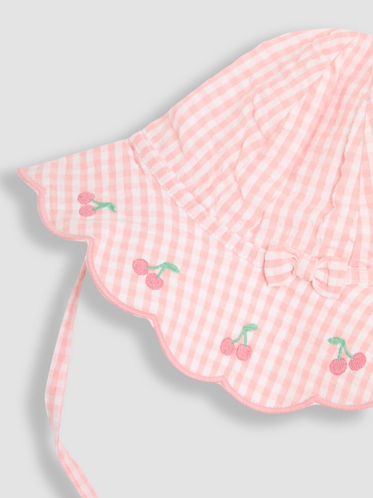 JoJo Maman Bébé Pink Cherry Scalloped Floppy Sun Hat - Image 3 of 3