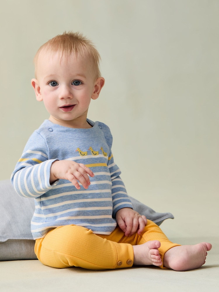 JoJo Maman Bébé Blue Duck 2-Piece Embroidered Top & Rib Leggings Set - Image 1 of 8