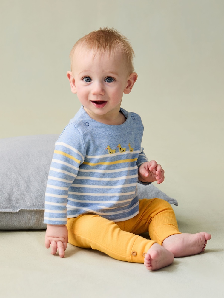 JoJo Maman Bébé Blue Duck 2-Piece Embroidered Top & Rib Leggings Set - Image 2 of 8 JoJo Maman Bébé Blue Duck 2-Piece Embroidered Top & Rib Leggings Set - Image 2 of 8