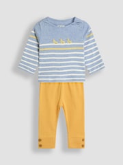 JoJo Maman Bébé Blue Duck 2-Piece Embroidered Top & Rib Leggings Set - Image 4 of 8