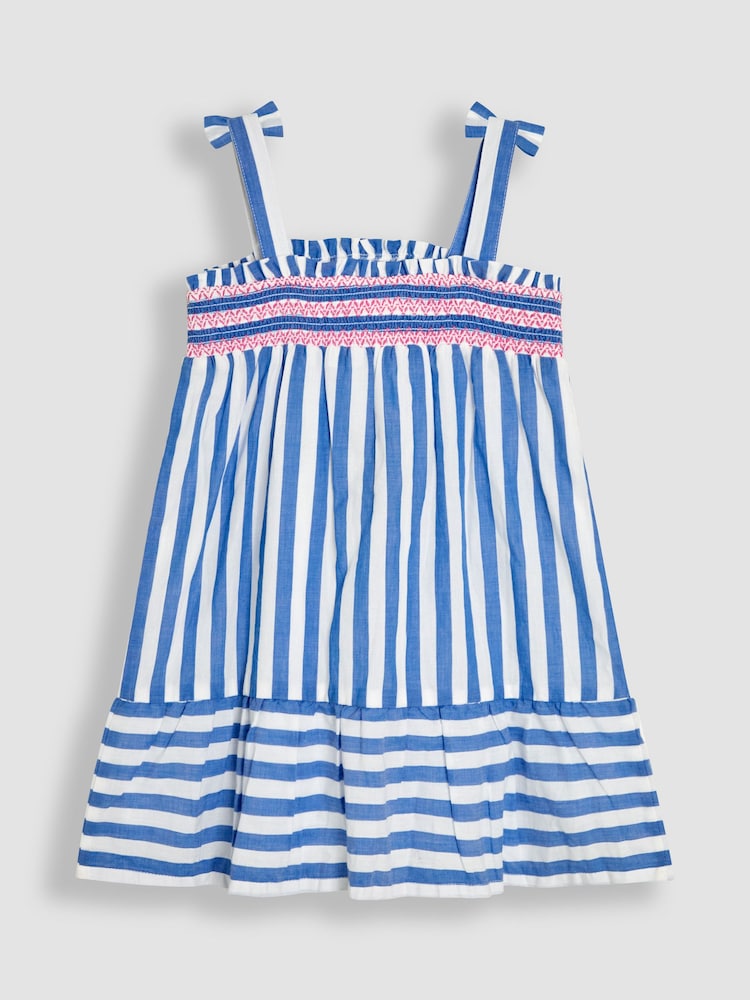 JoJo Maman Bébé Blue Stripe Smocked Bodice Pretty Sun Dress - Image 2 of 2