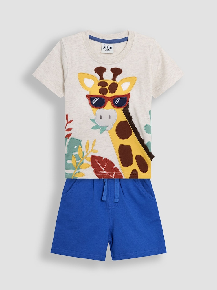 JoJo Maman Bébé Natural Giraffe 2-Piece Appliqué T-Shirt & Shorts Set - Image 1 of 8