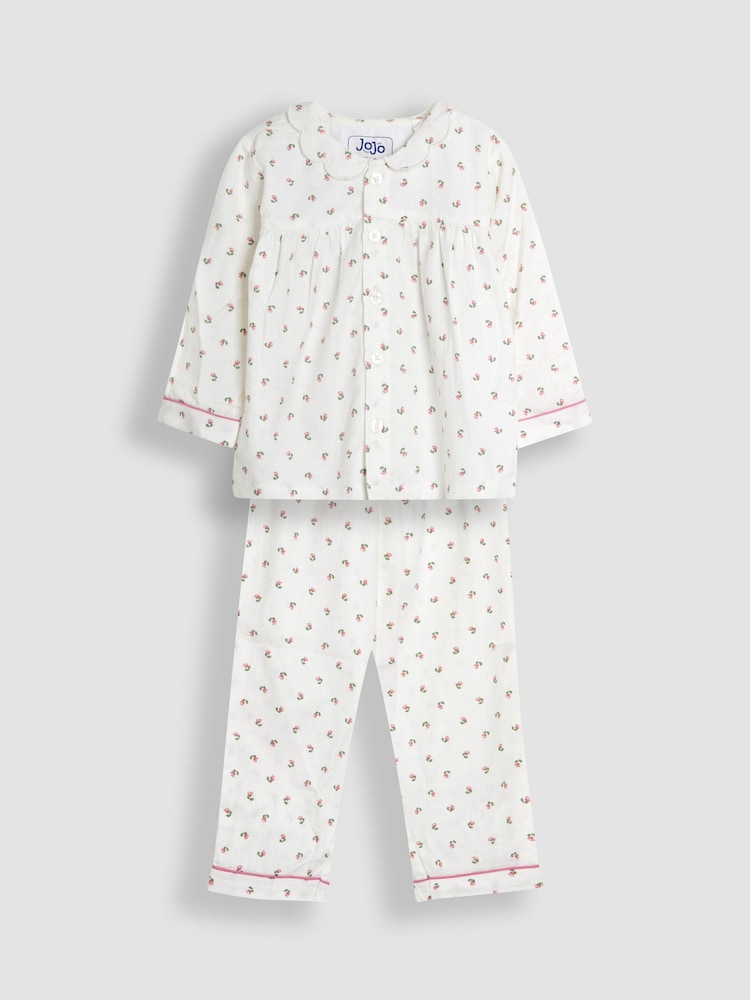 JoJo Maman Bébé Cream Rose Print Classic Woven Pyjamas - Image 1 of 6