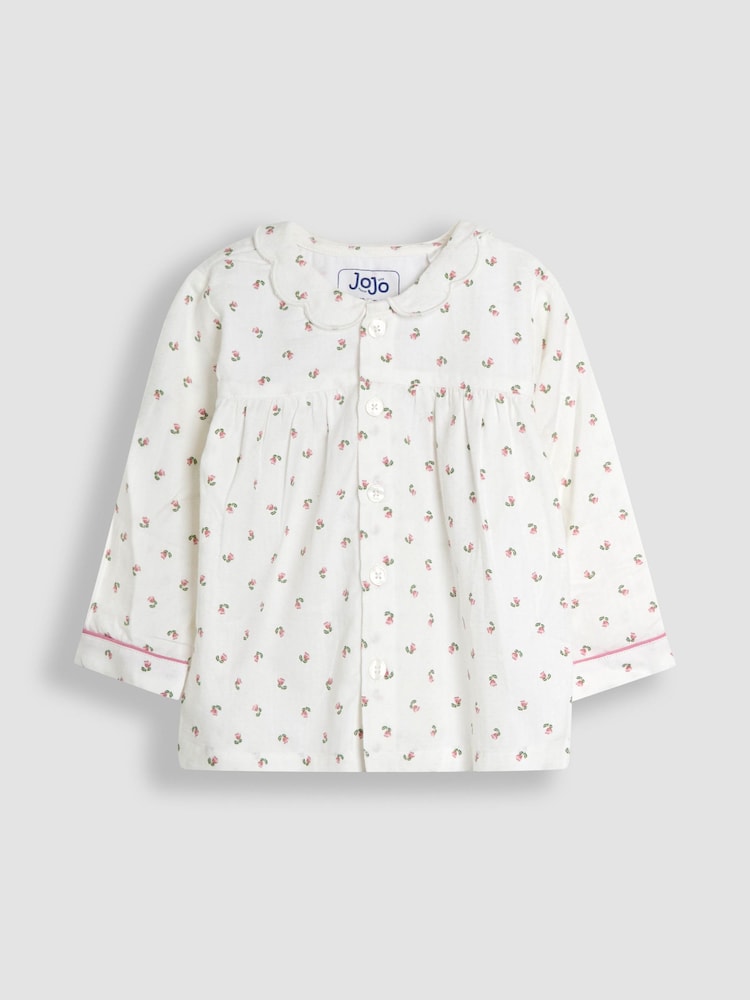 JoJo Maman Bébé Cream Rose Print Classic Woven Pyjamas - Image 2 of 6