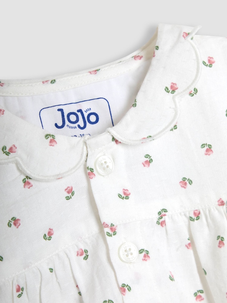 JoJo Maman Bébé Cream Rose Print Classic Woven Pyjamas - Image 6 of 6