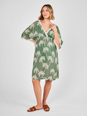 JoJo Maman Bébé Khaki Palm Tree Maternity Kaftan Dress - Image 2 of 5