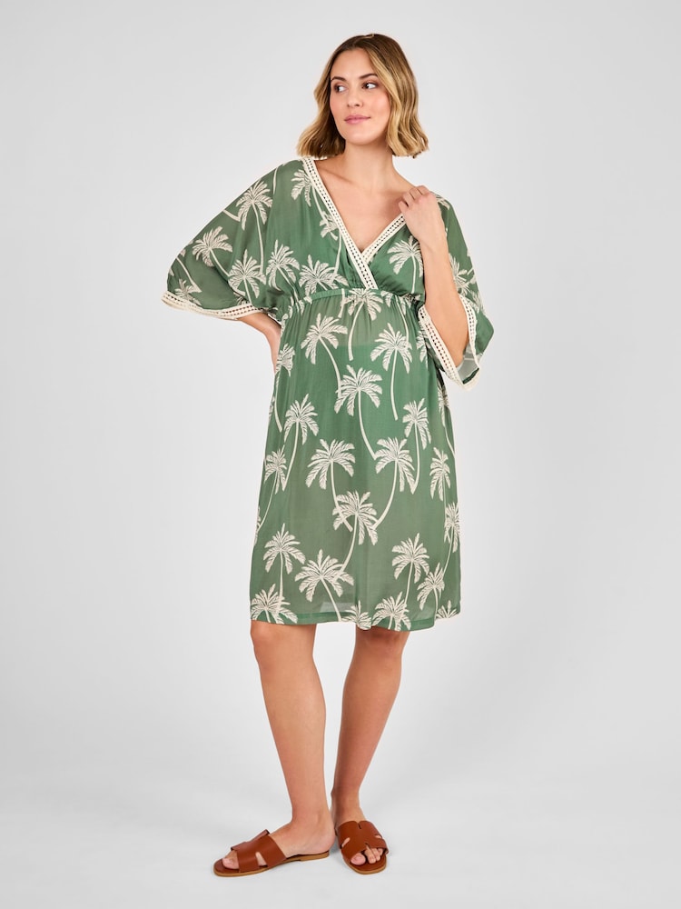 JoJo Maman Bébé Khaki Palm Tree Maternity Kaftan Dress - Image 2 of 5