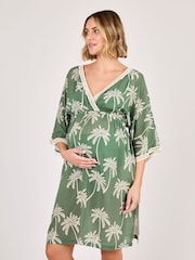JoJo Maman Bébé Khaki Palm Tree Maternity Kaftan Dress - Image 4 of 5
