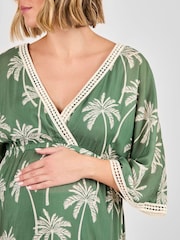 JoJo Maman Bébé Khaki Palm Tree Maternity Kaftan Dress - Image 5 of 5
