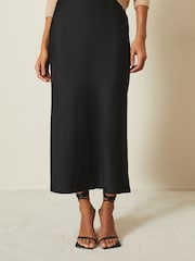 Lipsy Black Midi Satin Skirt - Image 1 of 4