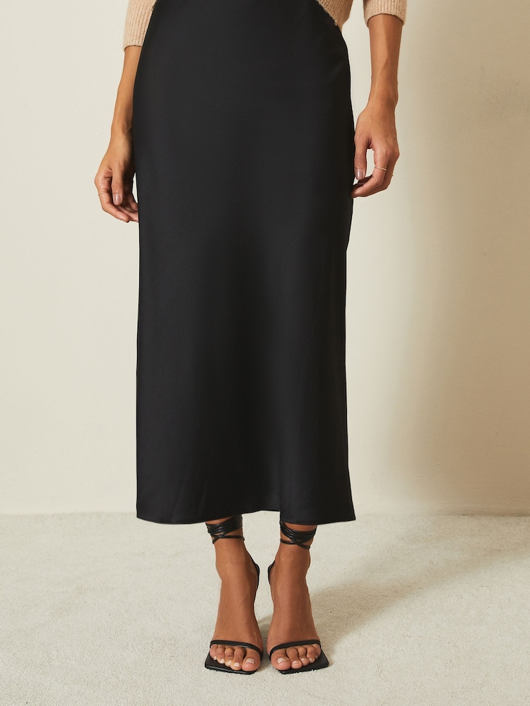 Lipsy Black Midi Satin Skirt - Image 1 of 4