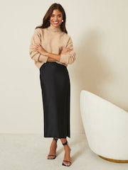 Lipsy Black Midi Satin Skirt - Image 3 of 4