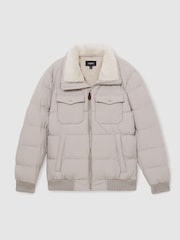 Reiss Grey Misty Faux-Fur Collar Puffer Jacket - Image 2 of 7