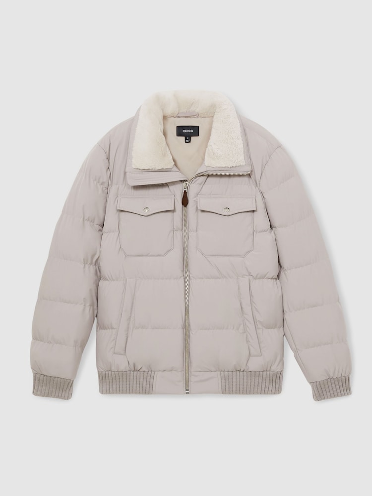 Reiss Grey Misty Faux-Fur Collar Puffer Jacket - Image 2 of 7