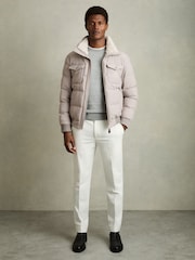 Reiss Grey Misty Faux-Fur Collar Puffer Jacket - Image 3 of 7