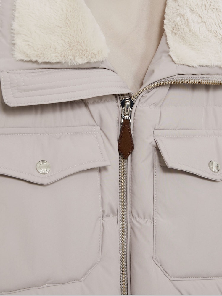 Reiss Grey Misty Faux-Fur Collar Puffer Jacket - Image 7 of 7