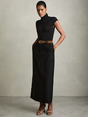 Reiss Black Brittany Wool-Blend Tailored Pencil Skirt - Image 3 of 7