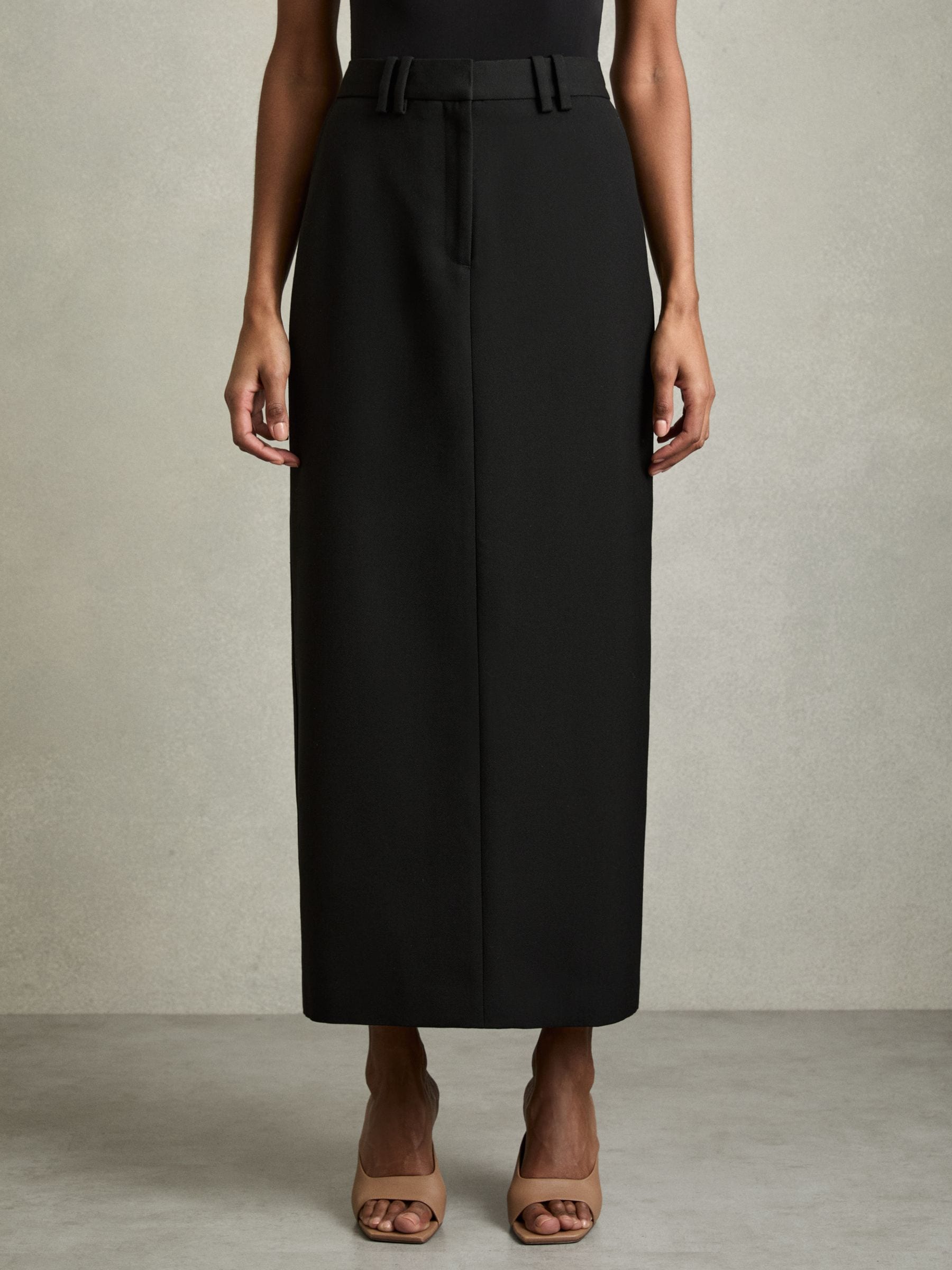 Buy Reiss Black Brittany Wool-Blend Tailored Pencil Skirt