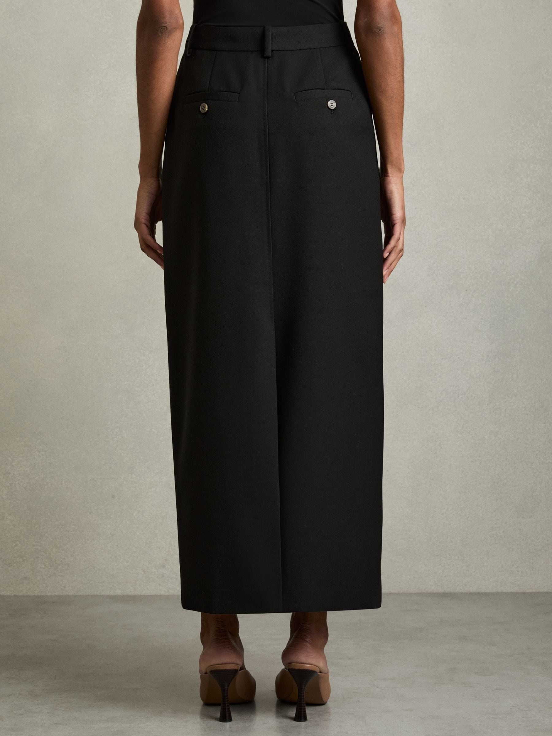 Buy Reiss Black Brittany Wool-Blend Tailored Pencil Skirt