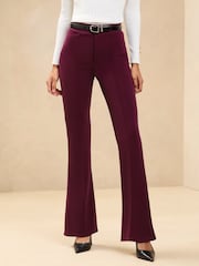 Lipsy Burgundy Red High Waisted Contour Bootleg Flared Trousers - Image 1 of 4