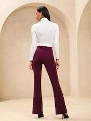Lipsy Burgundy Red High Waisted Contour Bootleg Flared Trousers - Image 4 of 4