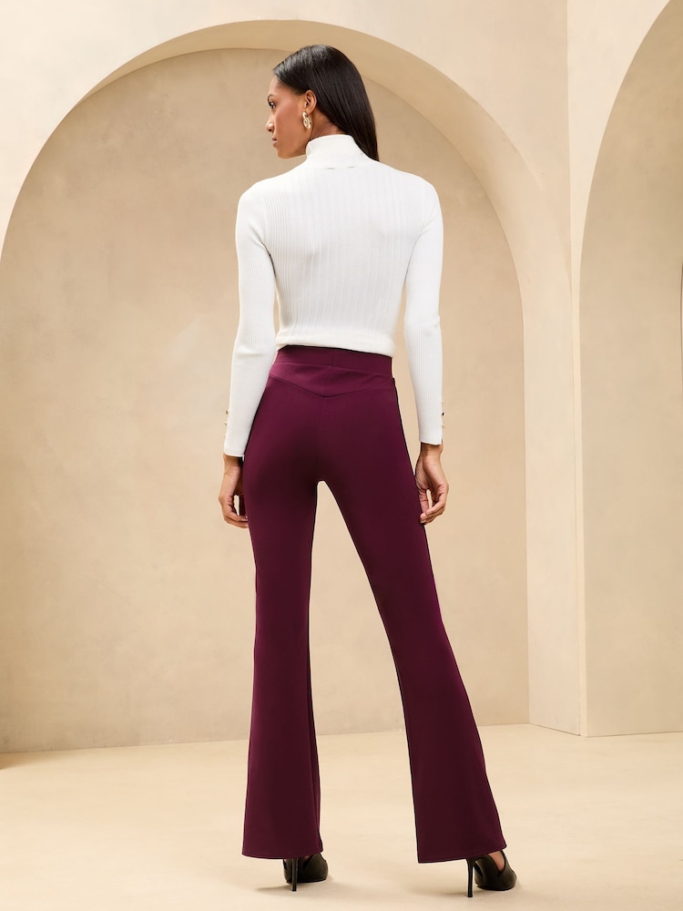 Lipsy Burgundy Red High Waisted Contour Bootleg Flared Trousers - Image 4 of 4