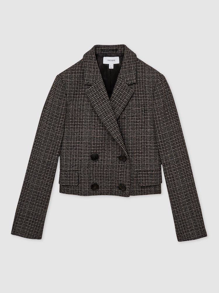 Reiss Vienna Double-Breasted Tweed Cropped Blazer - Image 3 of 9
