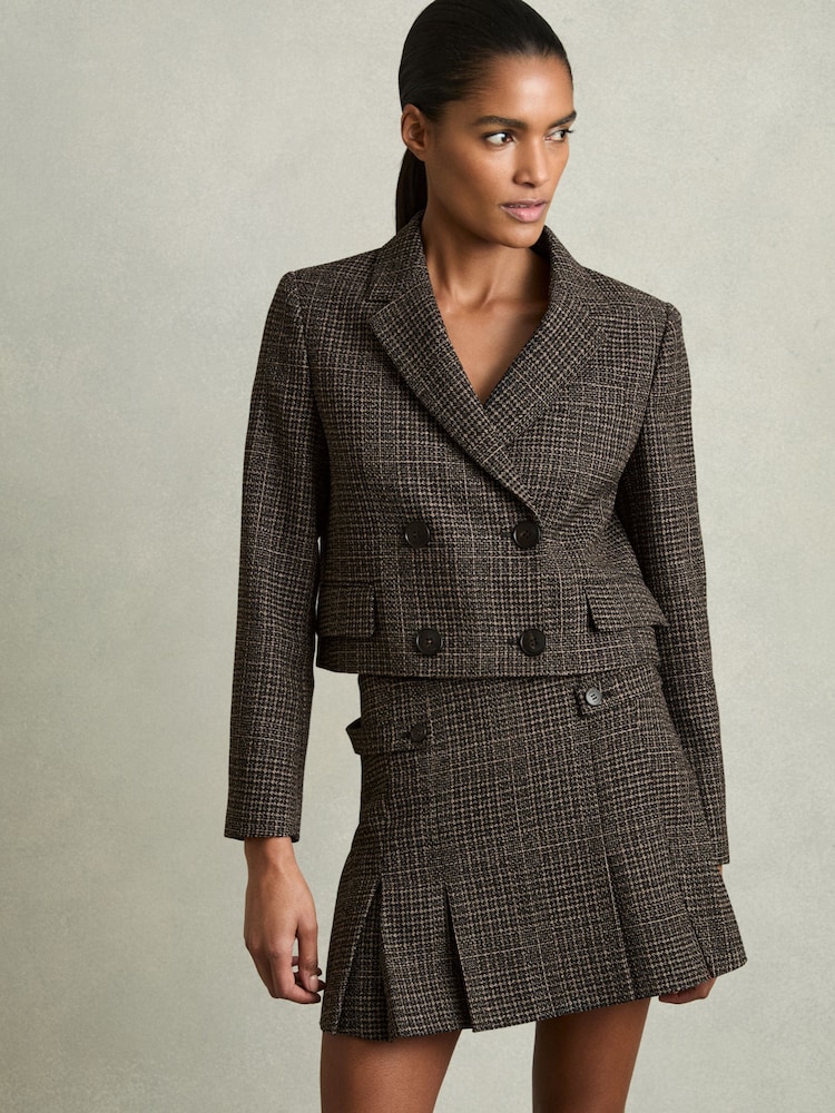 Reiss Vienna Double-Breasted Tweed Cropped Blazer - Image 5 of 9