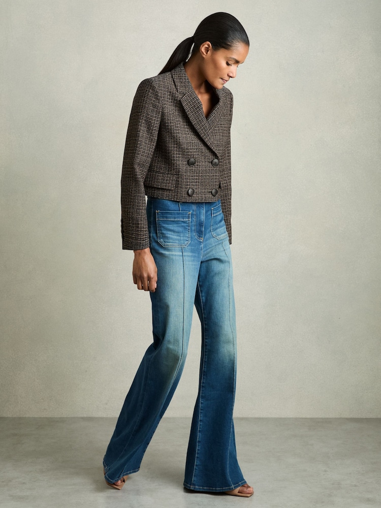 Reiss Vienna Double-Breasted Tweed Cropped Blazer - Image 8 of 9