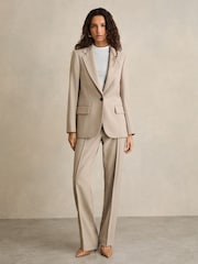 Reiss Neutral Brittany Straight-Leg Textured  Wool-Blend Suit Trousers - Image 1 of 6