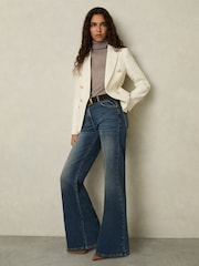 Reiss White Tally Tailored Fit Textured Double Breasted Blazer - Image 3 of 6