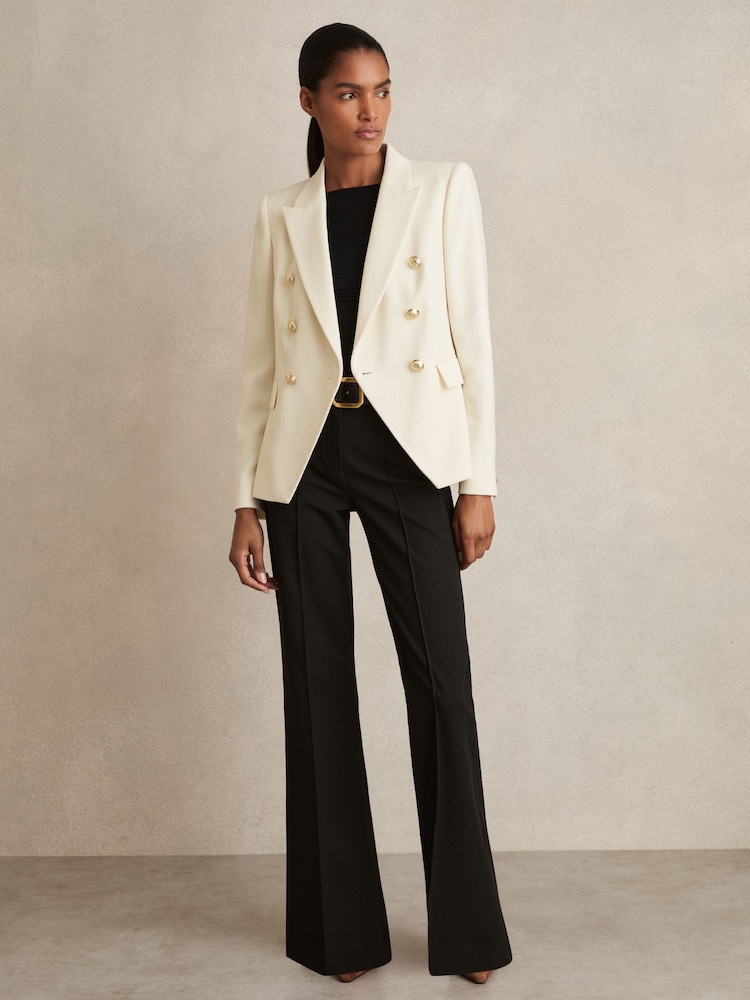 Reiss White Tally Tailored Fit Textured Double Breasted Blazer - Image 3 of 6