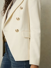 Reiss White Tally Tailored Fit Textured Double Breasted Blazer - Image 4 of 6